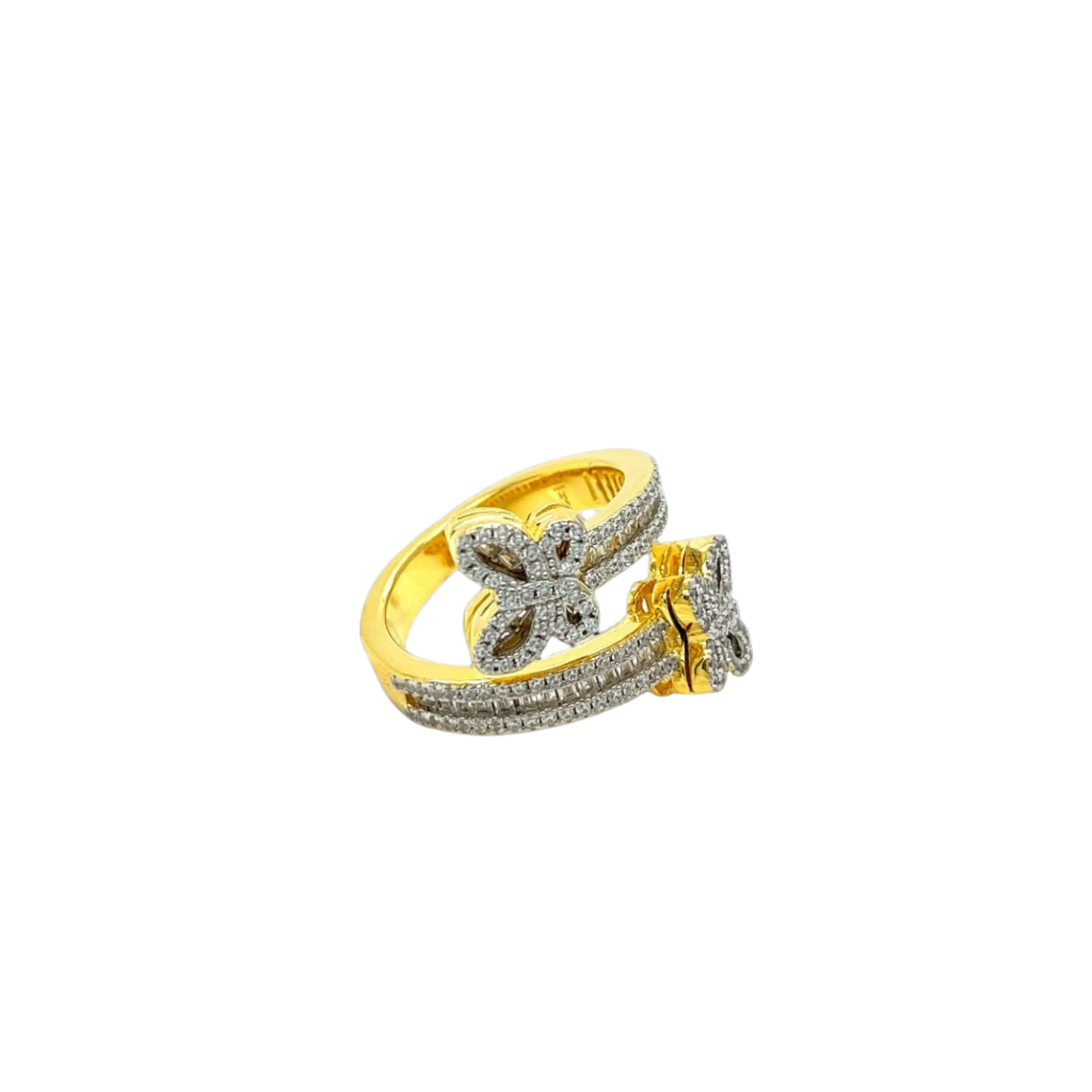 Whimsical Butterfly Open Ring with Yellow and Clear Cubic Zirconia - C10561159