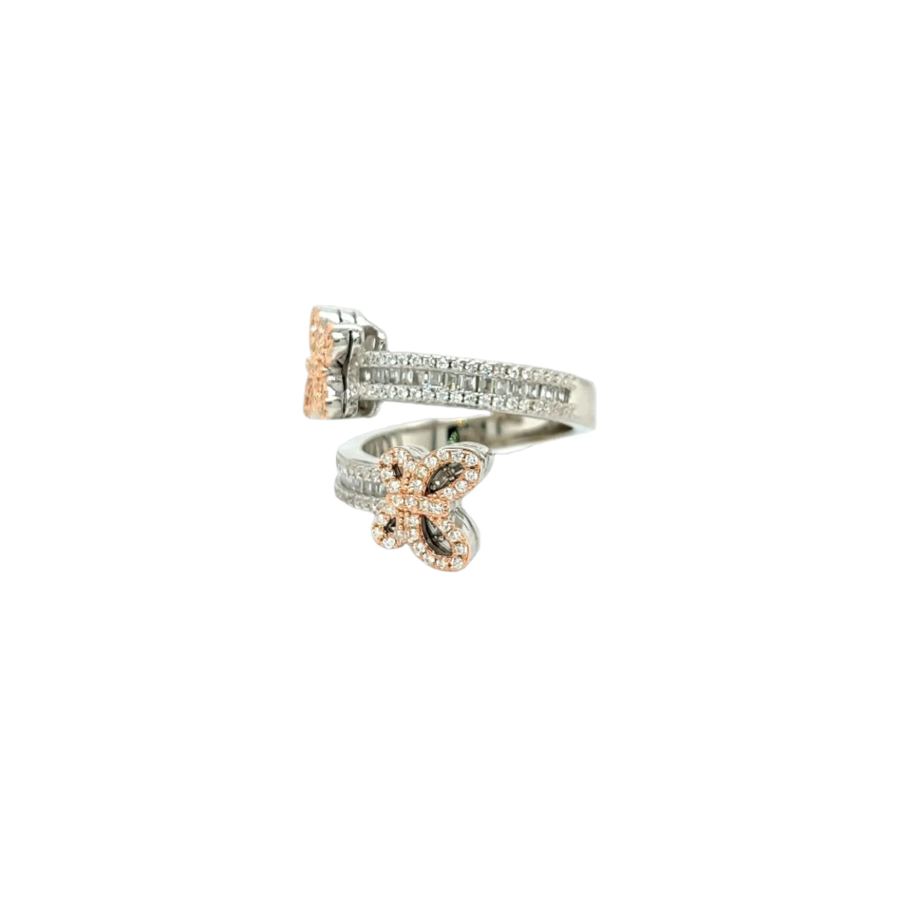 Whimsical Butterfly Open Ring with Yellow and Clear Cubic Zirconia - C10561159