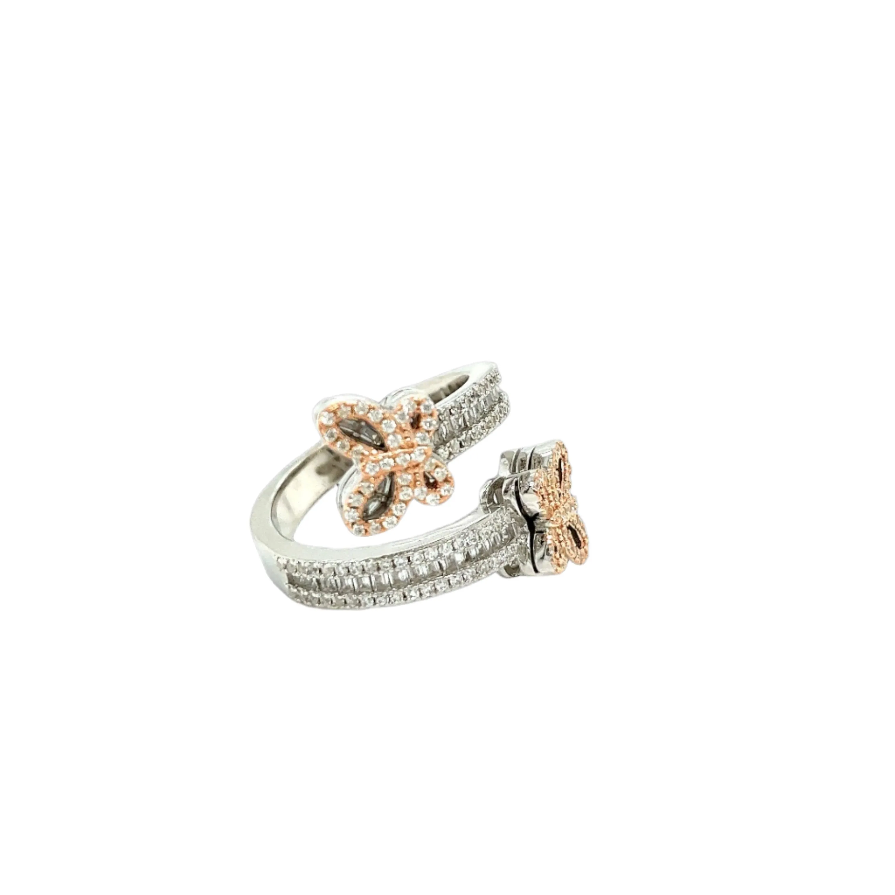 Whimsical Butterfly Open Ring with Yellow and Clear Cubic Zirconia - C10561159
