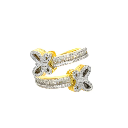 Whimsical Butterfly Open Ring with Yellow and Clear Cubic Zirconia - C10561159