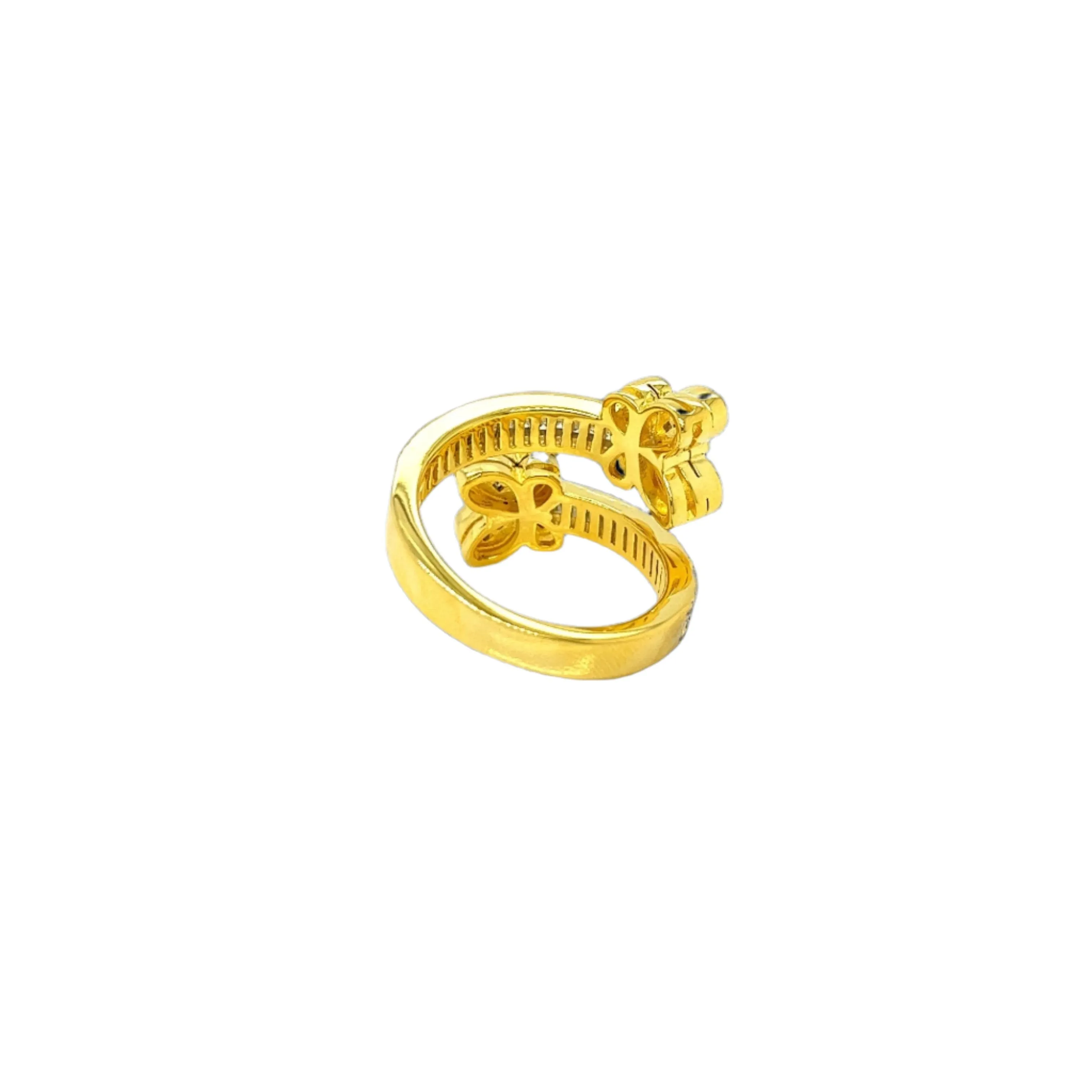 Whimsical Butterfly Open Ring with Yellow and Clear Cubic Zirconia - C10561159
