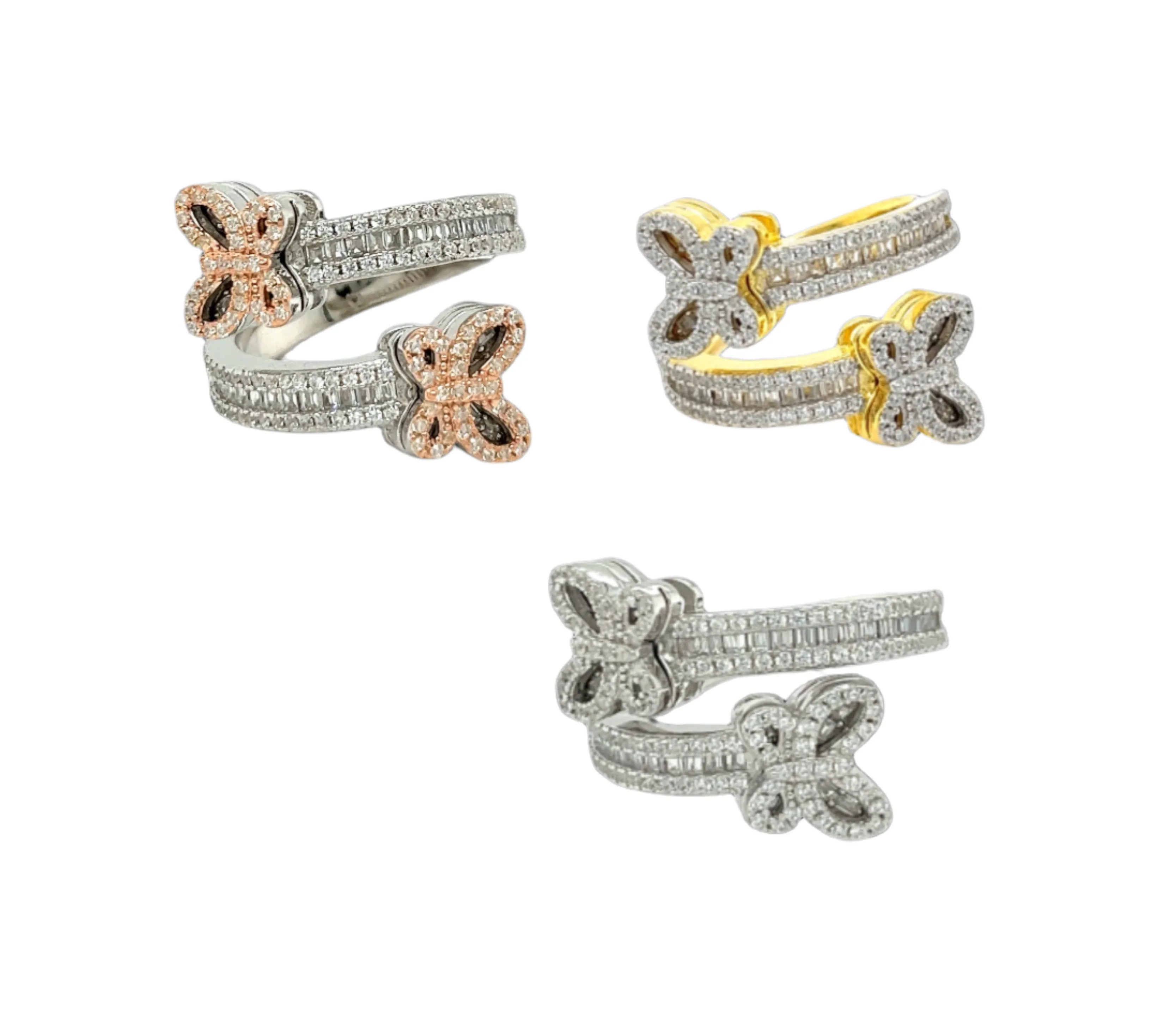 Whimsical Butterfly Open Ring with Yellow and Clear Cubic Zirconia - C10561159
