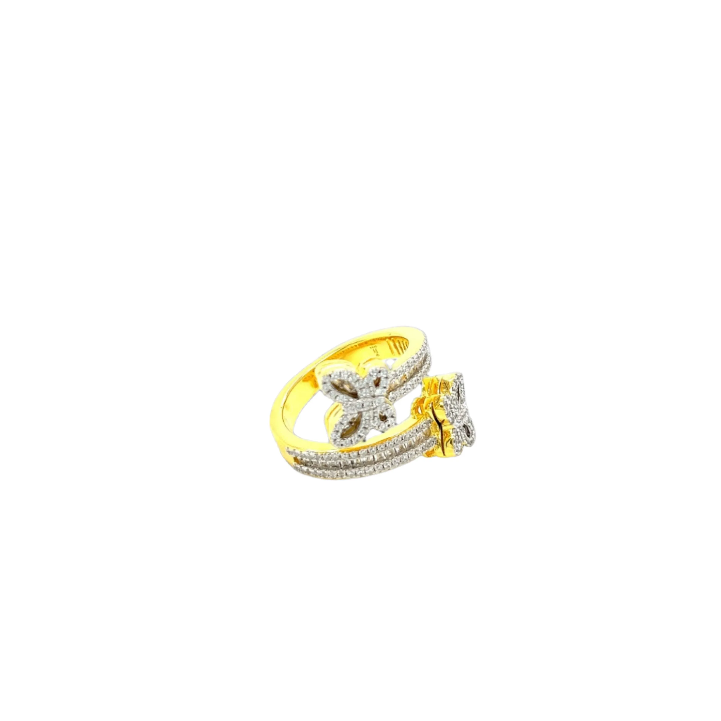 Whimsical Butterfly Open Ring with Yellow and Clear Cubic Zirconia - C10561159