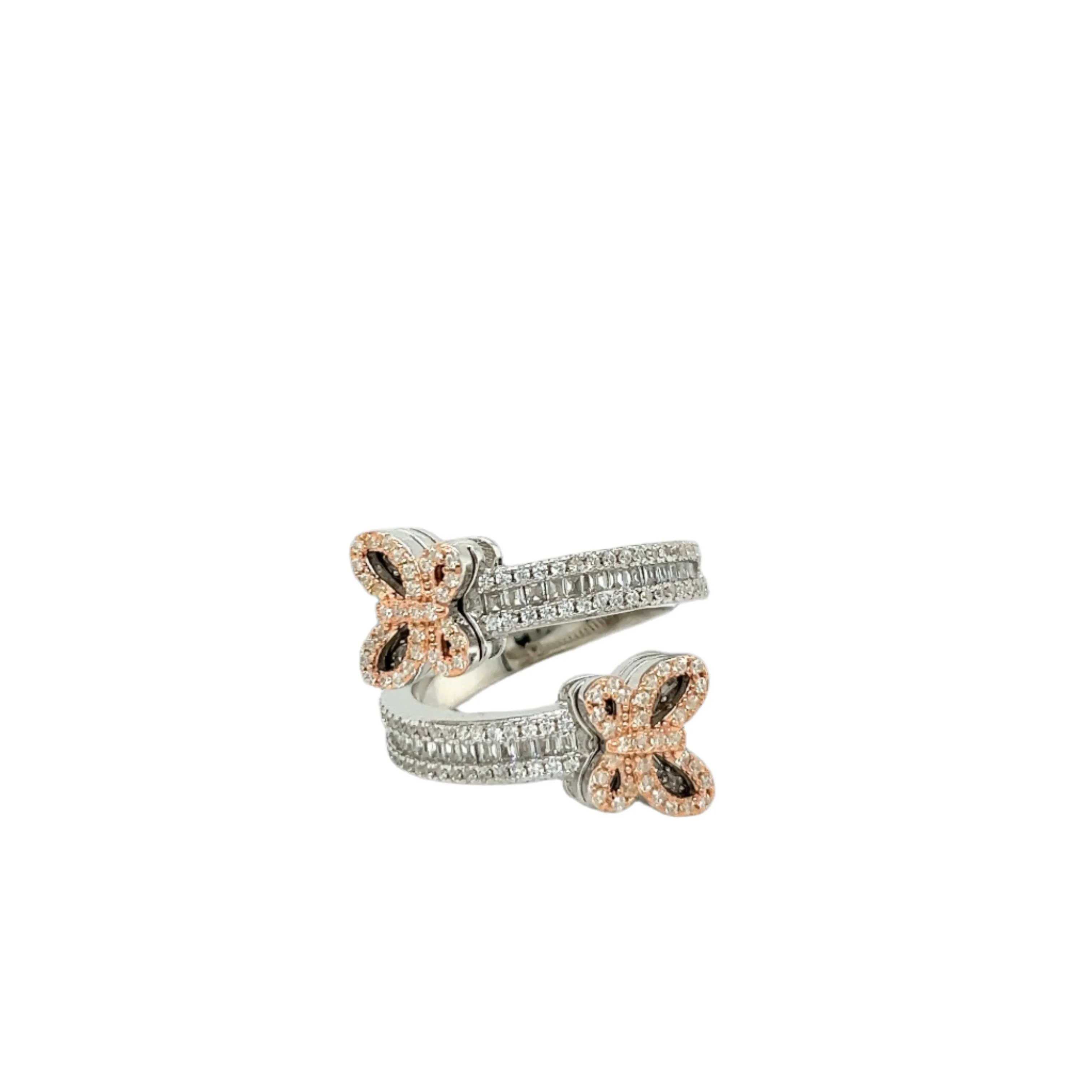 Whimsical Butterfly Open Ring with Yellow and Clear Cubic Zirconia - C10561159