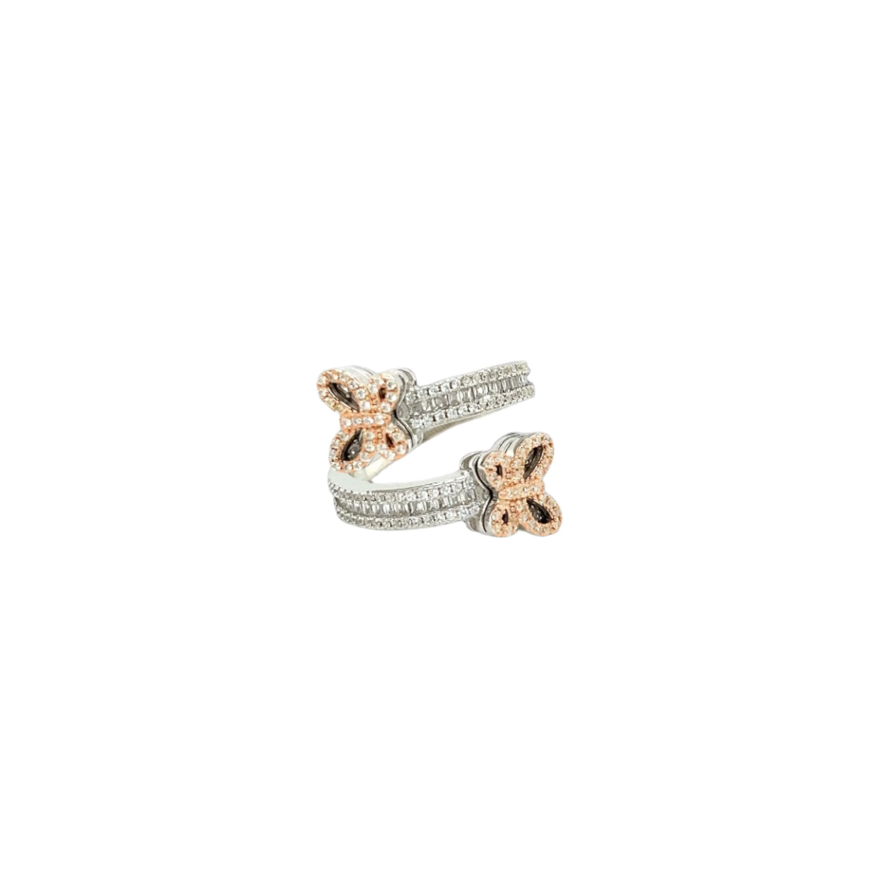 Whimsical Butterfly Open Ring with Yellow and Clear Cubic Zirconia - C10561159
