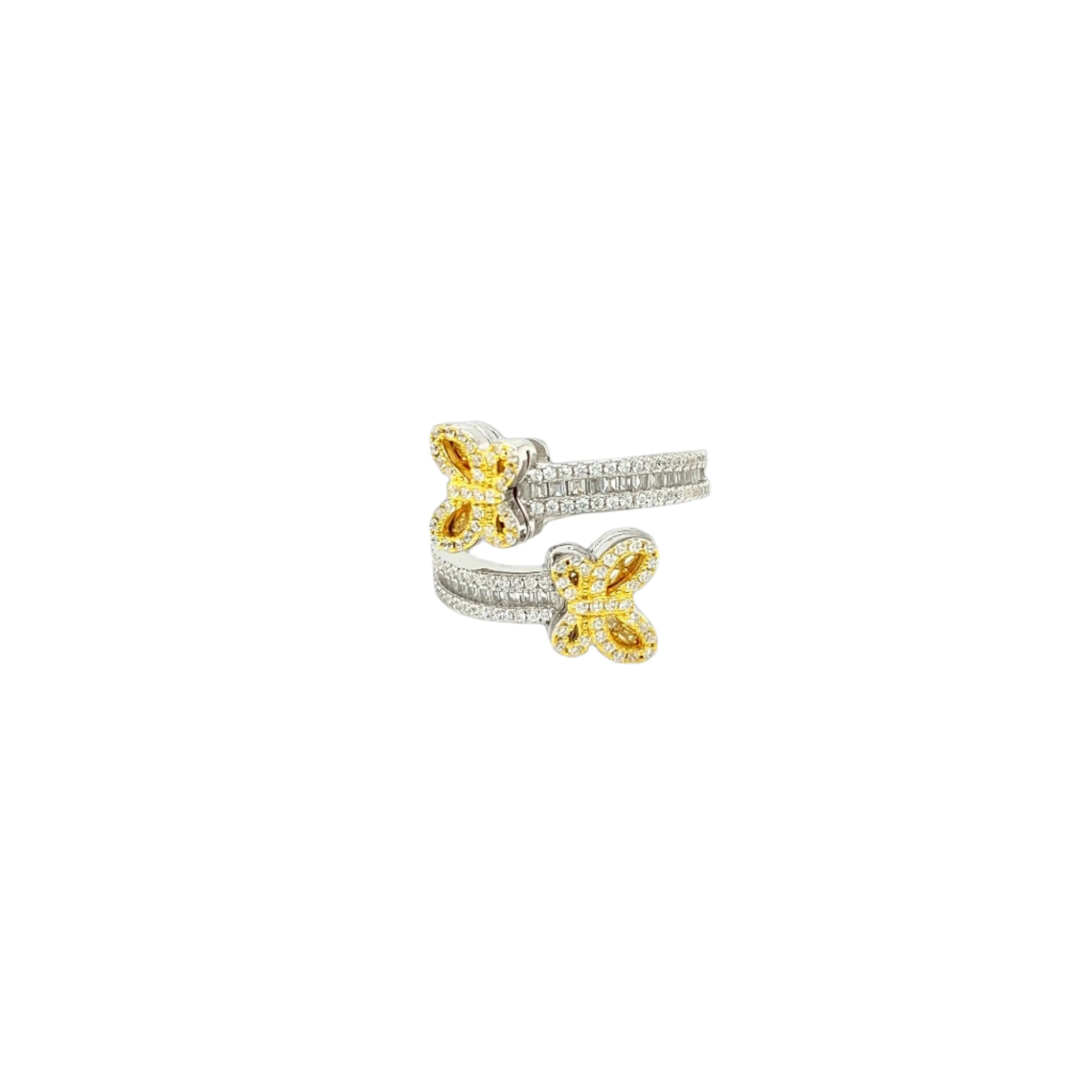 Whimsical Butterfly Open Ring with Yellow and Clear Cubic Zirconia - C10561159