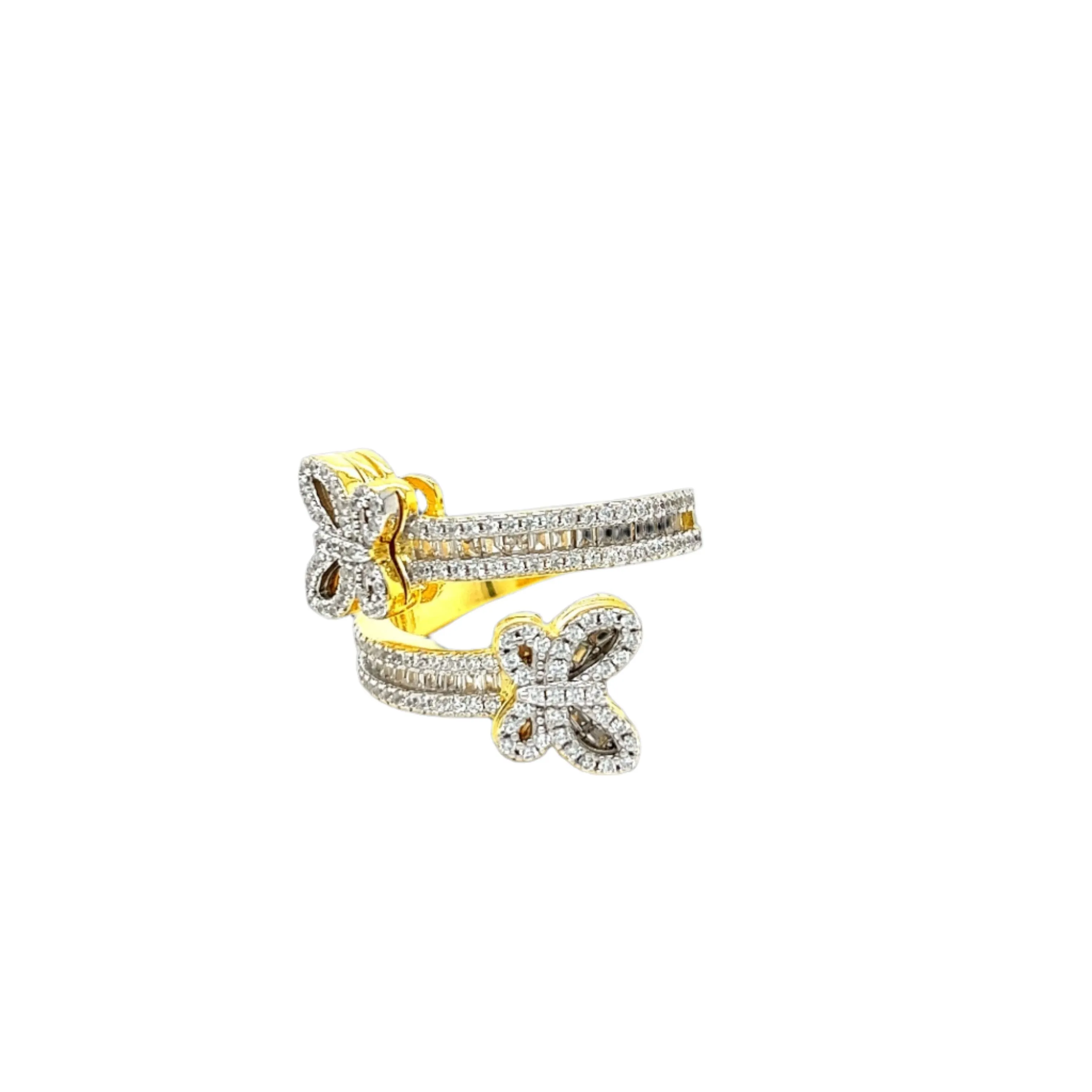 Whimsical Butterfly Open Ring with Yellow and Clear Cubic Zirconia - C10561159