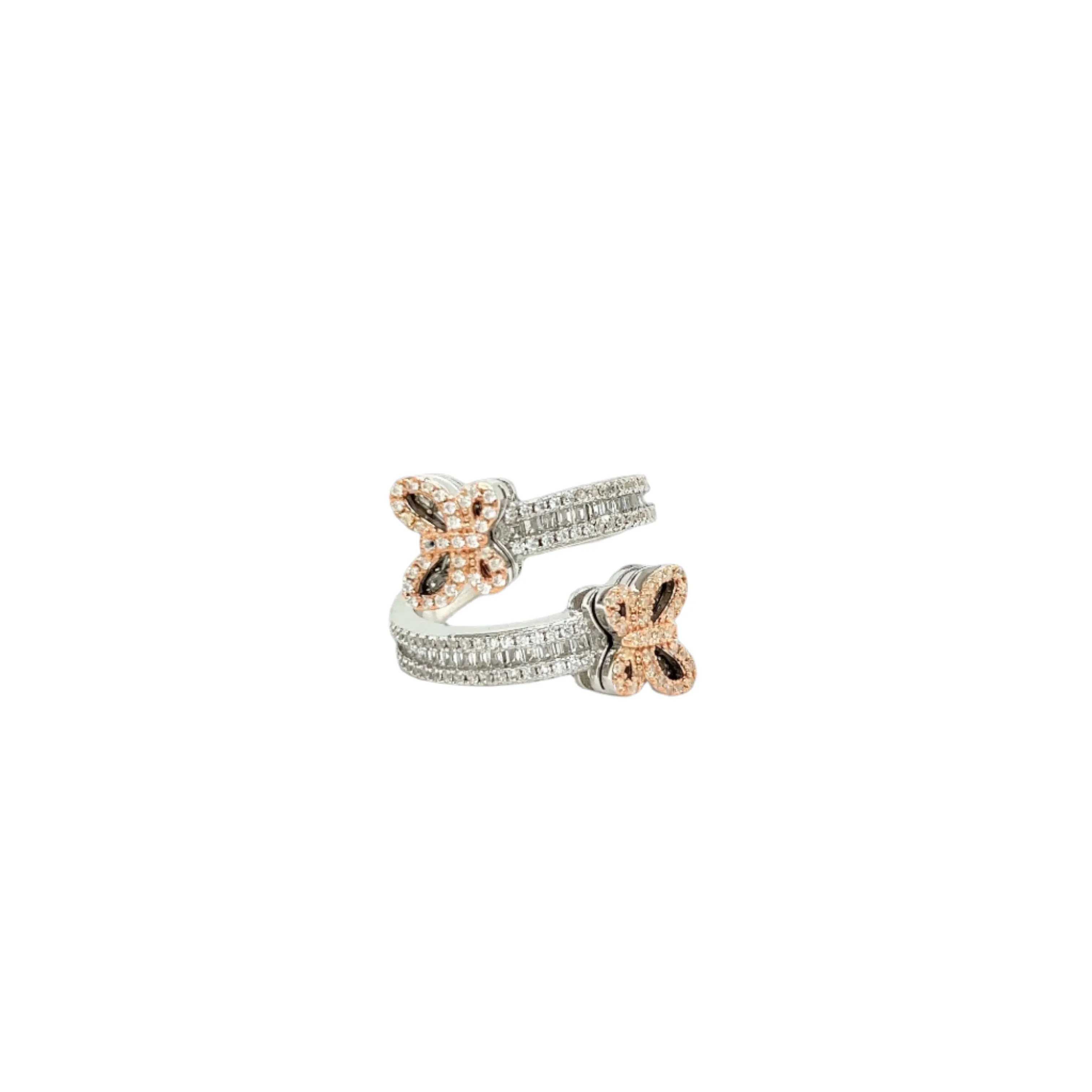Whimsical Butterfly Open Ring with Yellow and Clear Cubic Zirconia - C10561159
