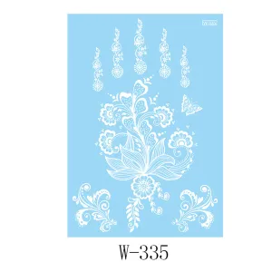 White Lace-Print Botanical Temporary Tattoo Set - 5 Pcs