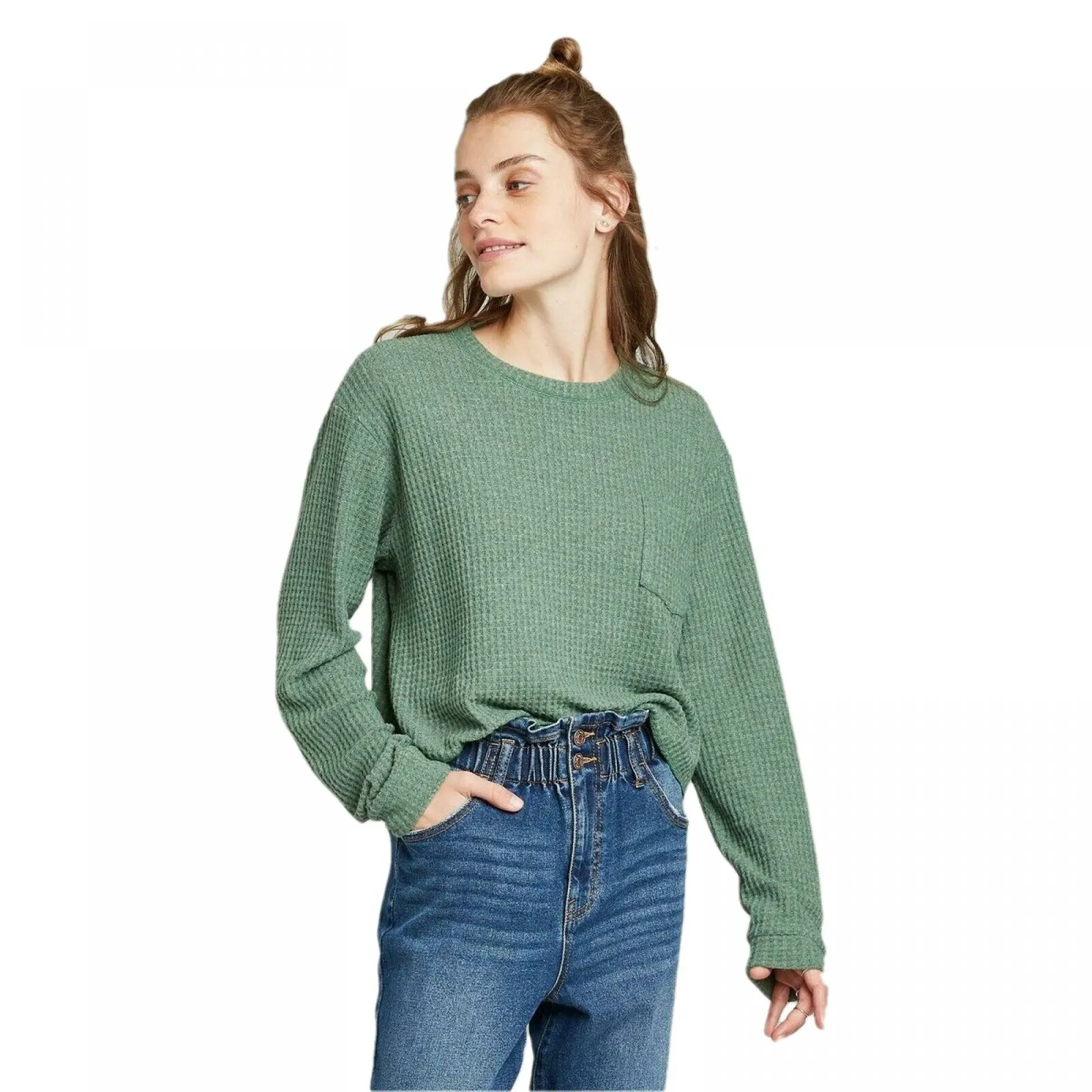 Wild Fable Women's Long Sleeve Crewneck Waffle Top
