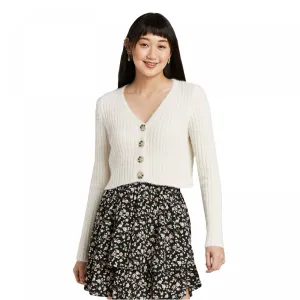 Wild Fable Women's Long Sleeve V-Neck Button-Front Cropped Cardigan