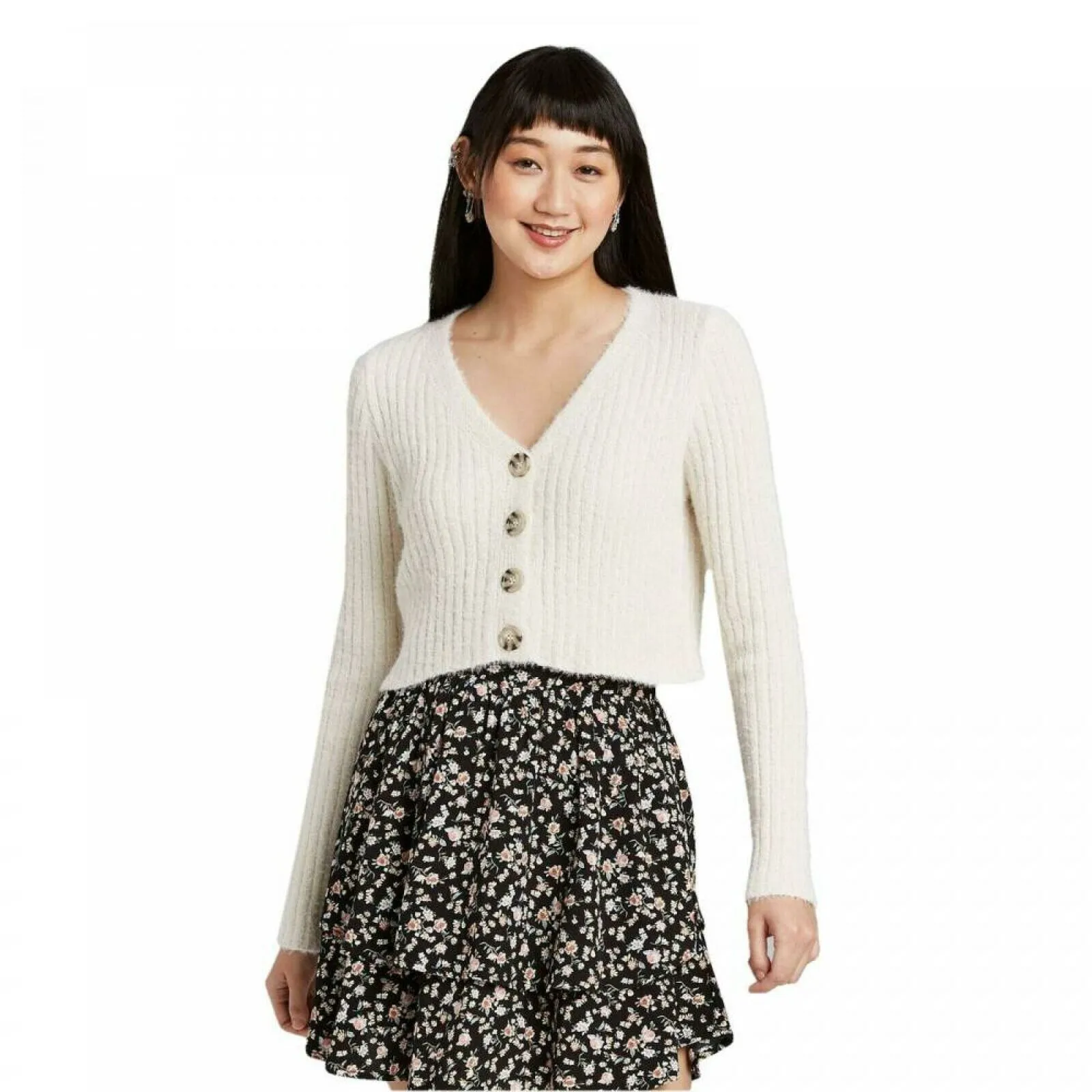 Wild Fable Women's Long Sleeve V-Neck Button-Front Cropped Cardigan