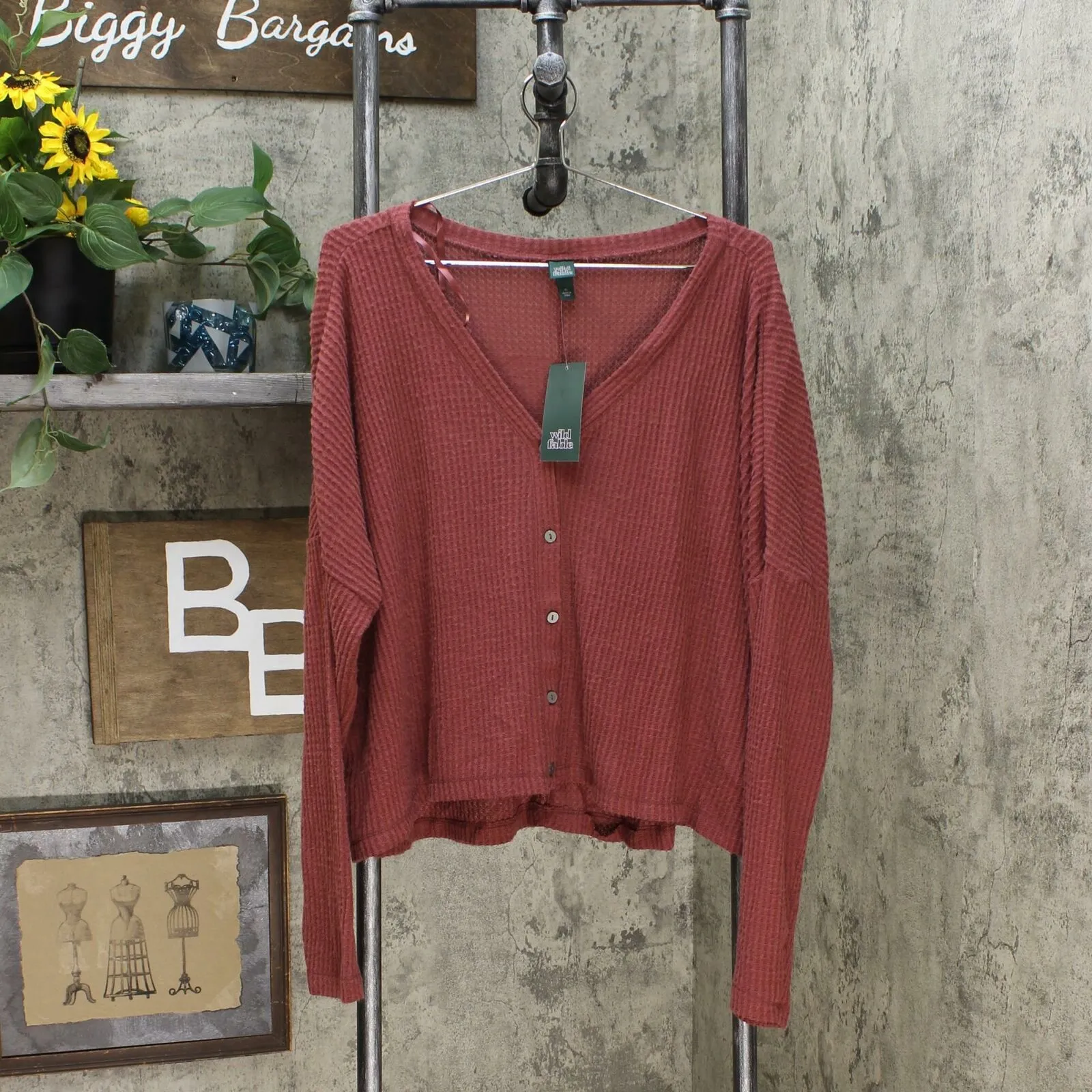 Wild Fable Women's Long Sleeve V-Neck Button Front Thermal Top
