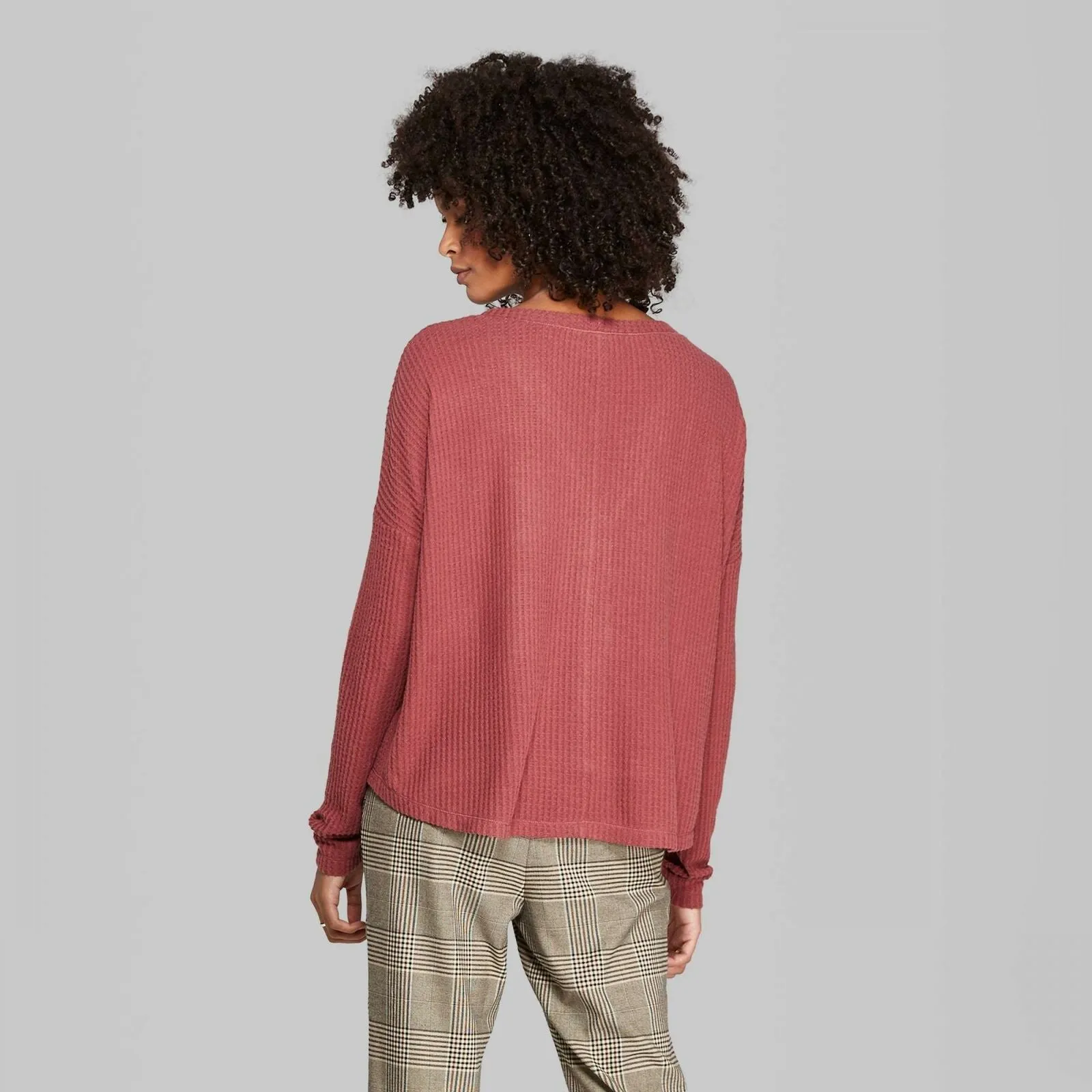 Wild Fable Women's Long Sleeve V-Neck Button Front Thermal Top