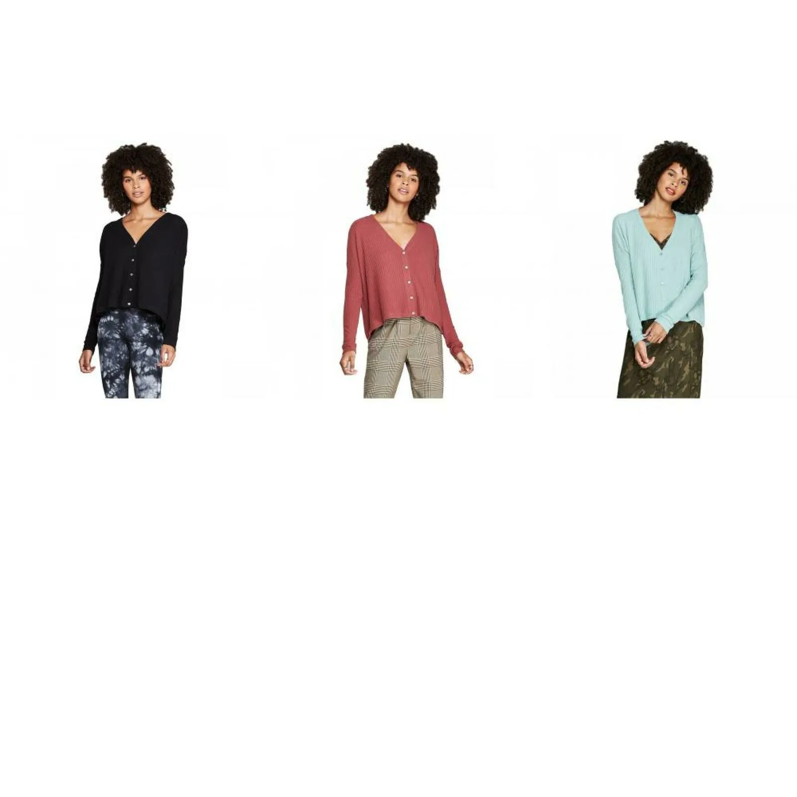 Wild Fable Women's Long Sleeve V-Neck Button Front Thermal Top