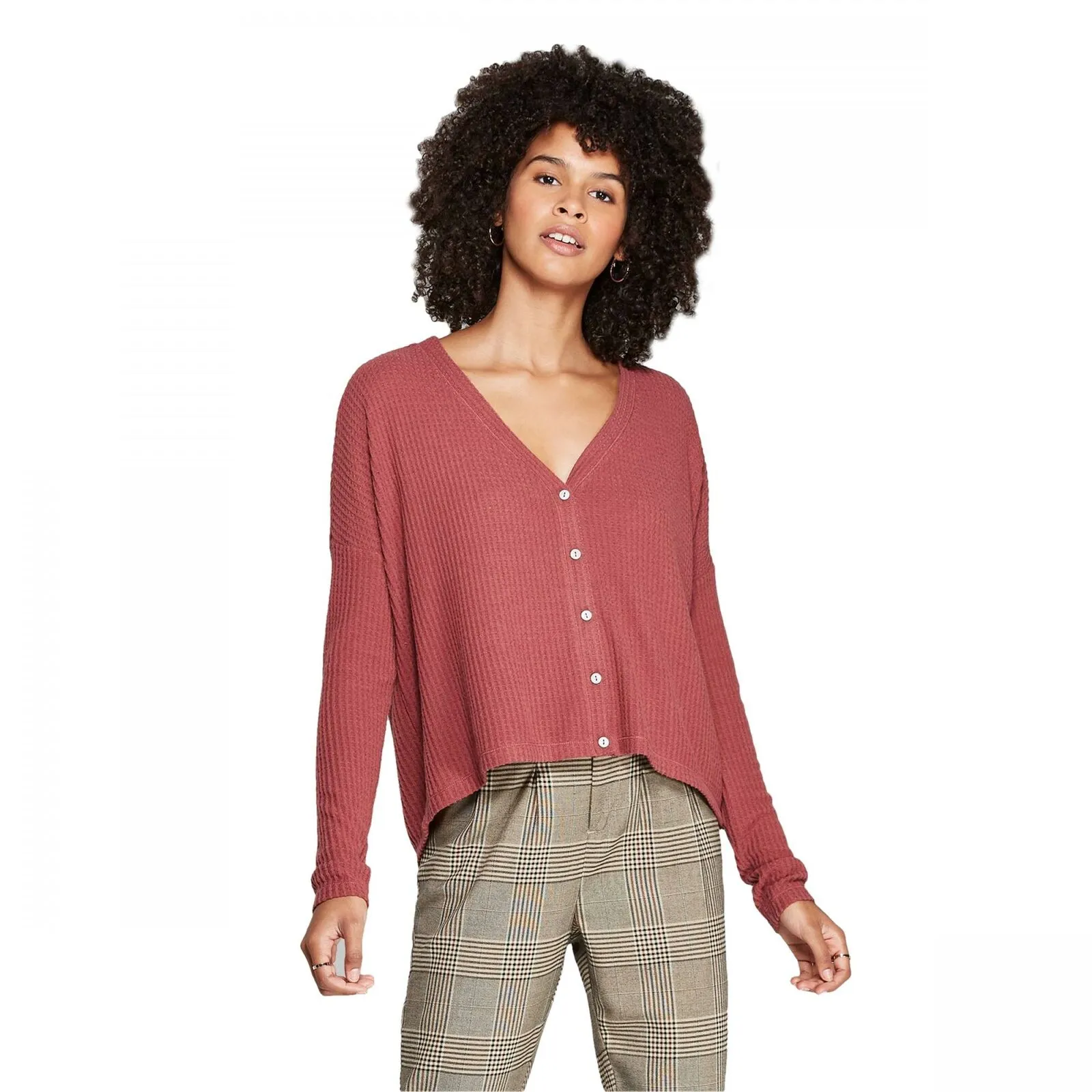 Wild Fable Women's Long Sleeve V-Neck Button Front Thermal Top