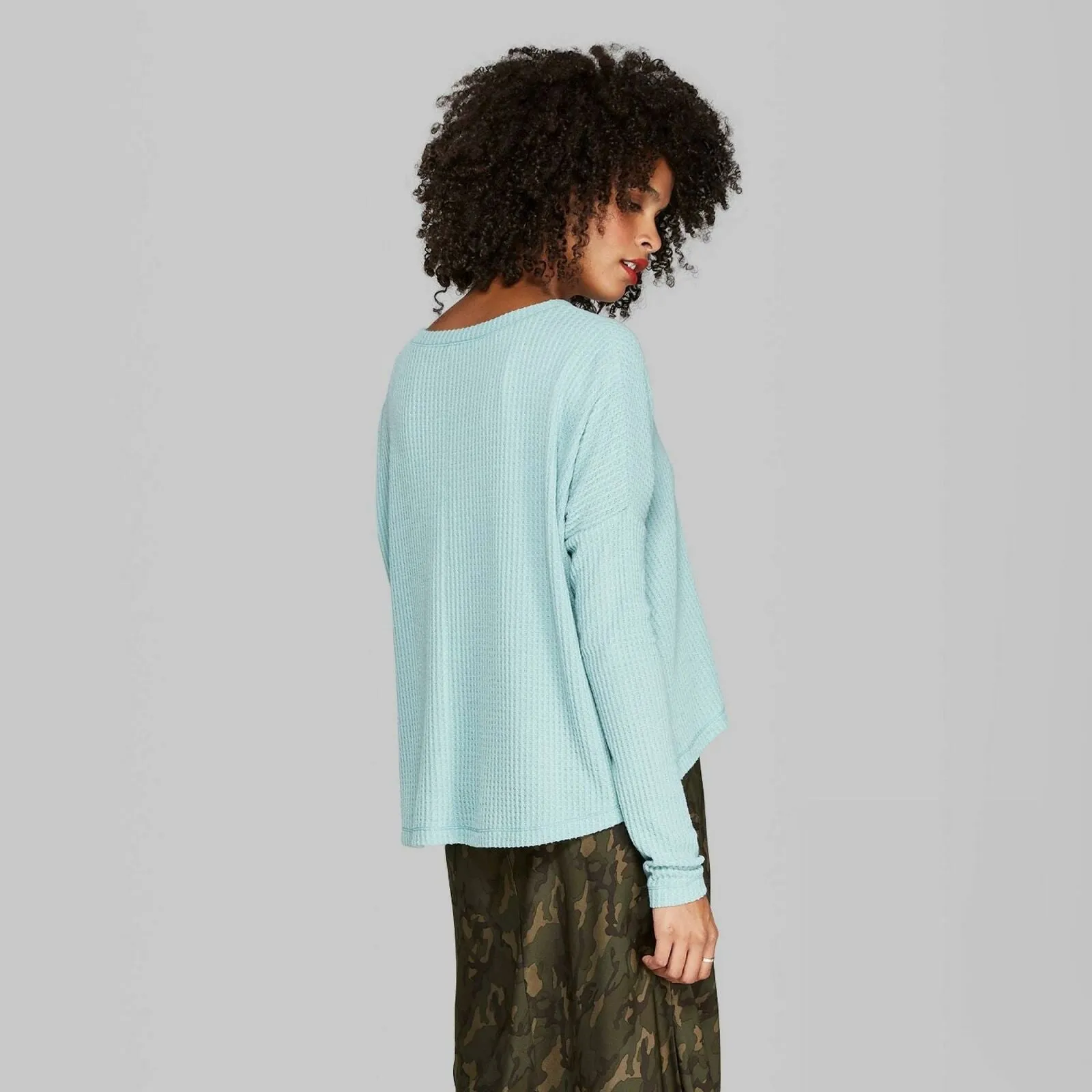 Wild Fable Women's Long Sleeve V-Neck Button Front Thermal Top