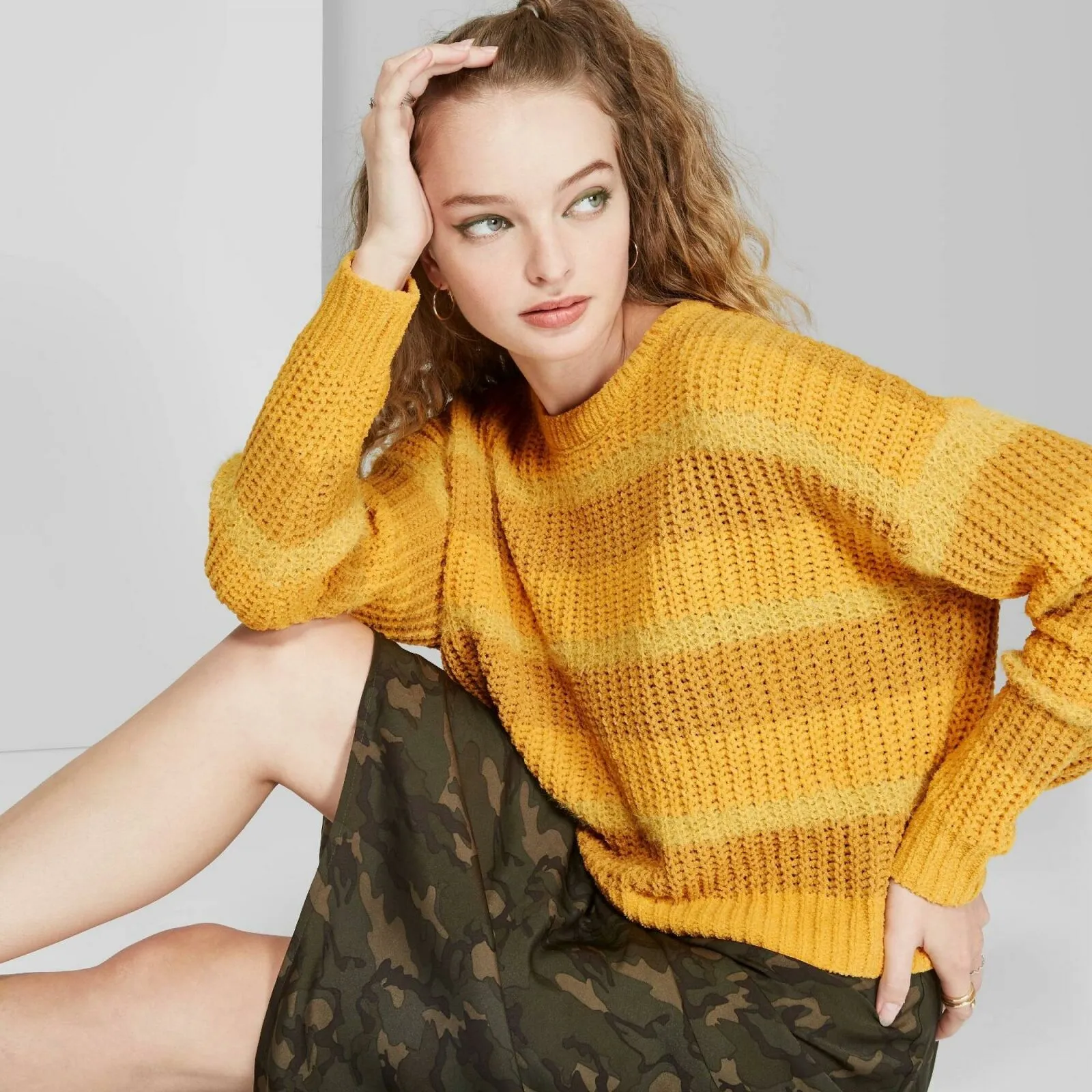 Wild Fable Women's Striped Crewneck Oversized Sweater