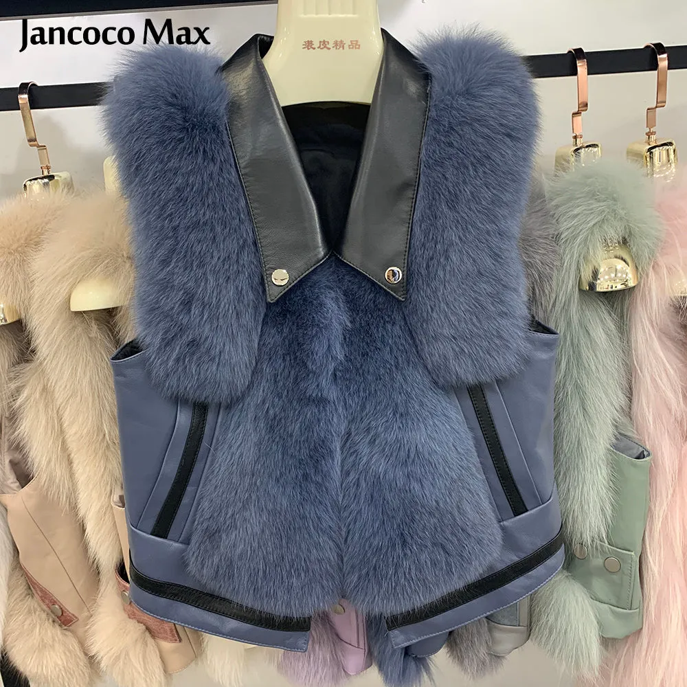 Winter Women Genuine Leather Fur Gilets Luxury Fluffy Real Fox Fur Vests