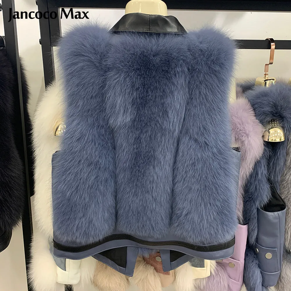 Winter Women Genuine Leather Fur Gilets Luxury Fluffy Real Fox Fur Vests