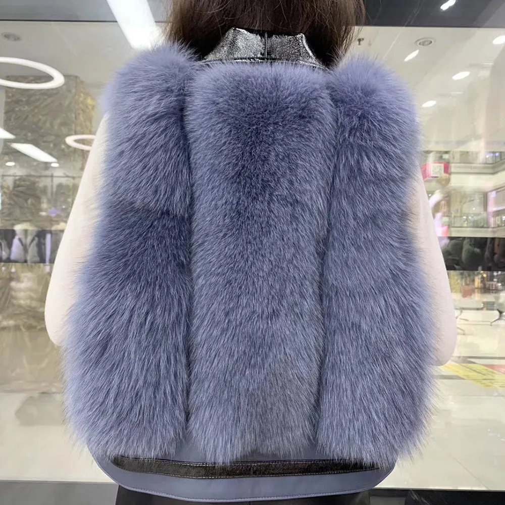 Winter Women Genuine Leather Fur Gilets Luxury Fluffy Real Fox Fur Vests
