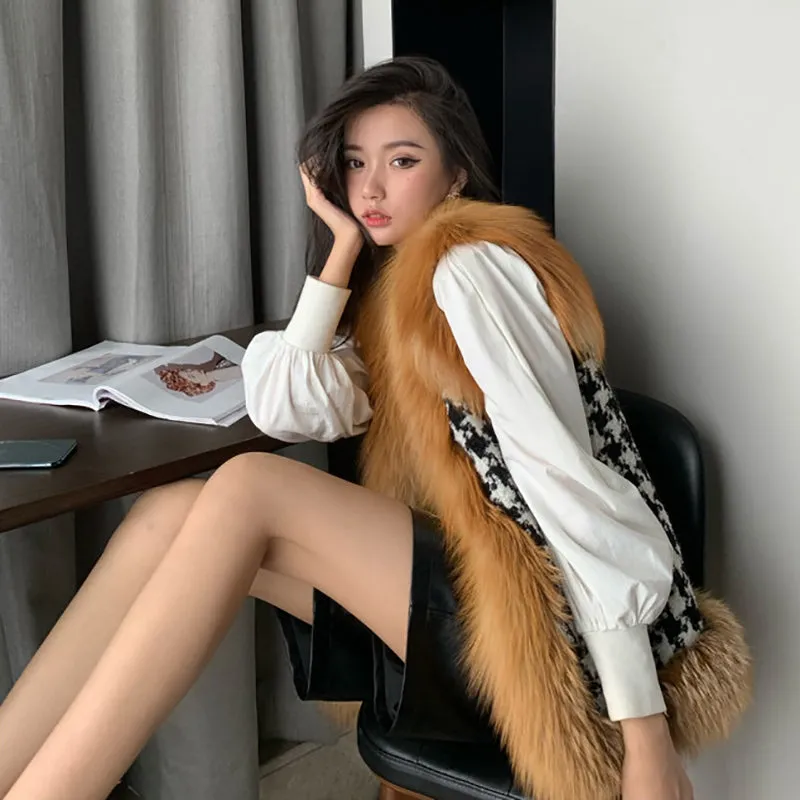 Women Real Fox Fur Vest Winter Fashion Gilets Luxury Warm Waistcoat