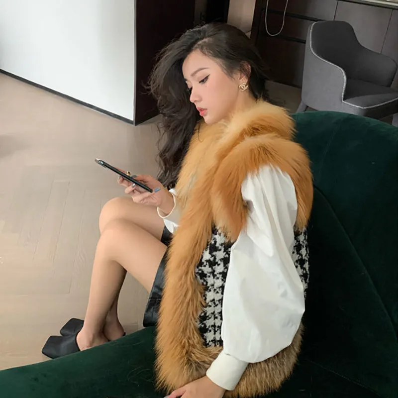 Women Real Fox Fur Vest Winter Fashion Gilets Luxury Warm Waistcoat