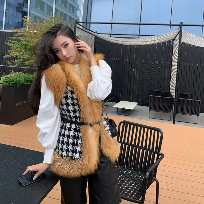 Women Real Fox Fur Vest Winter Fashion Gilets Luxury Warm Waistcoat