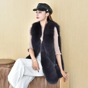 Women Winter Warm Fluffy Real Fox Fur Gilets Luxury Fluffy Long Vest