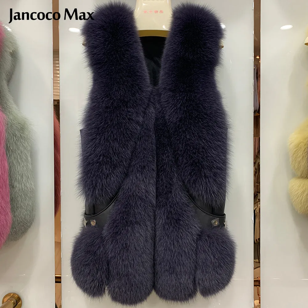 Women Winter Warm Fluffy Real Fox Fur Gilets Luxury Fluffy Long Vest