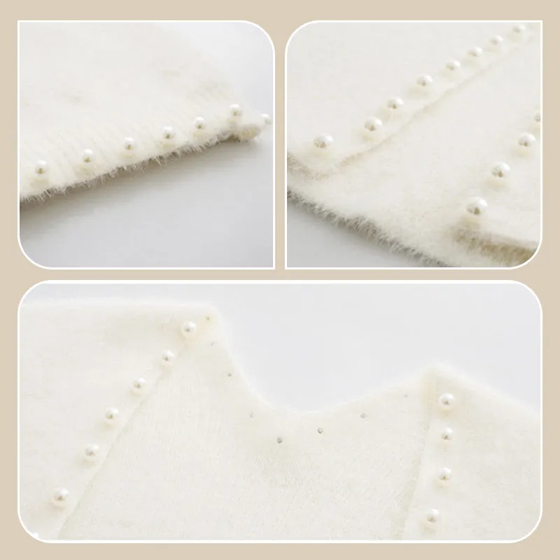 Women’s Luxury Pearl-Trimmed Fluffy Cardigan