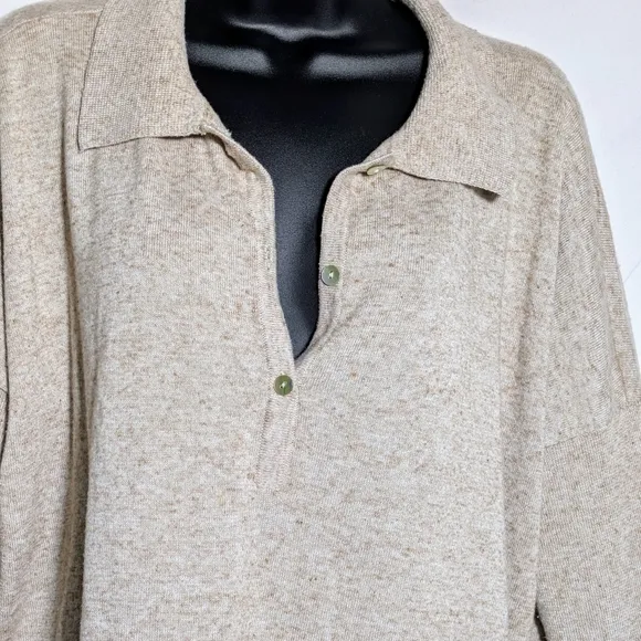 Women's Tuckernuck Clayton Tencel/ Linen Knit Tan Polo, Casual, Size M/L