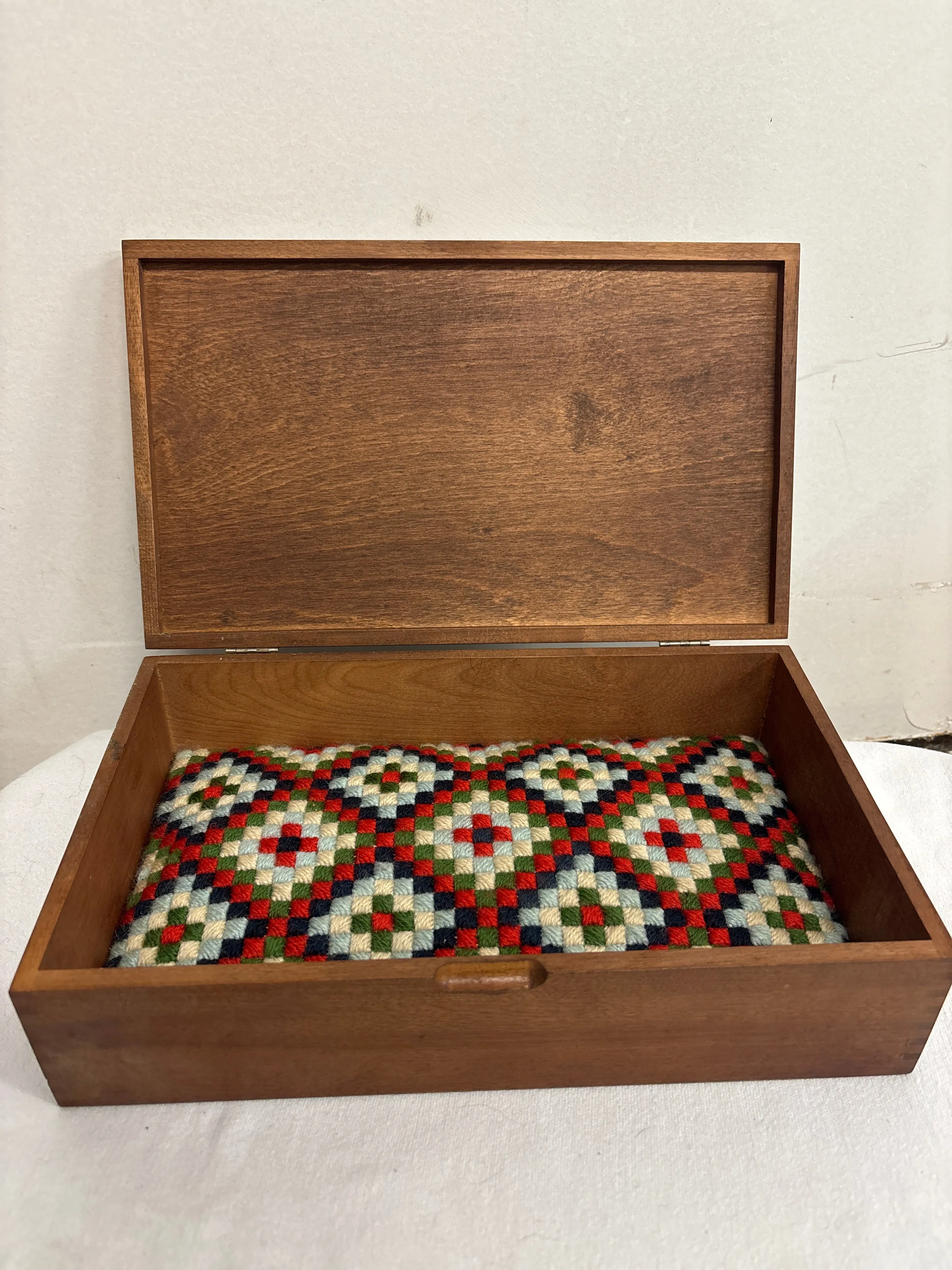 Wooden Box With Embroidered Interior