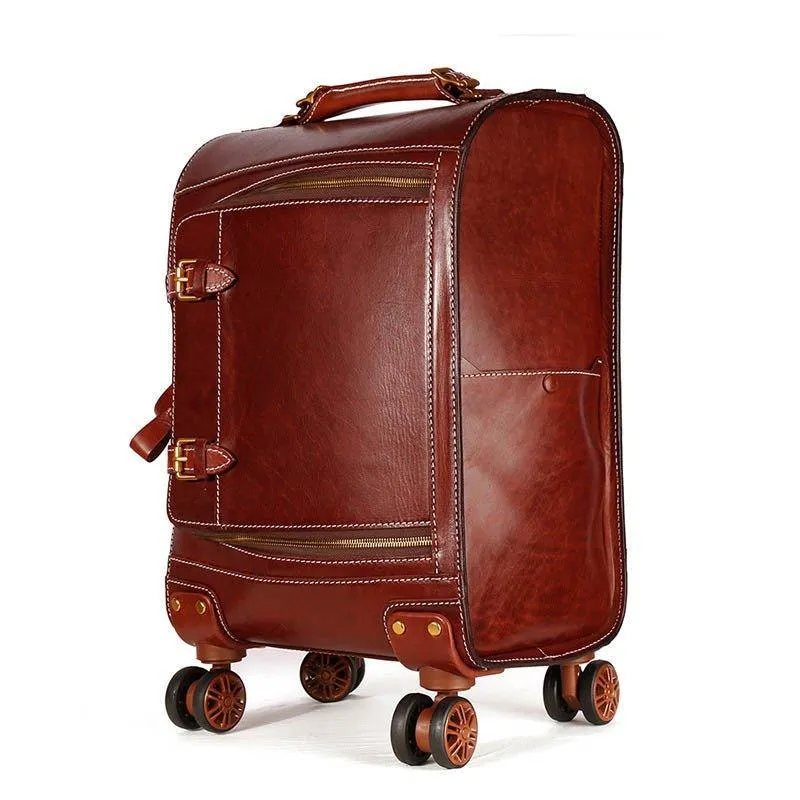 Woosir Vintage Leather Suitcase 20 Inch Travel Luggage