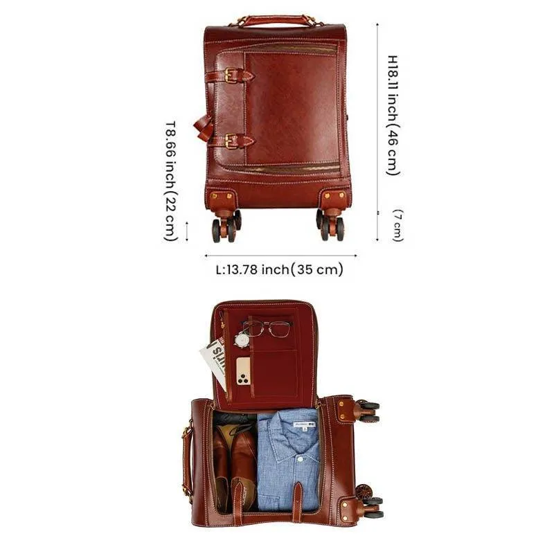 Woosir Vintage Leather Suitcase 20 Inch Travel Luggage