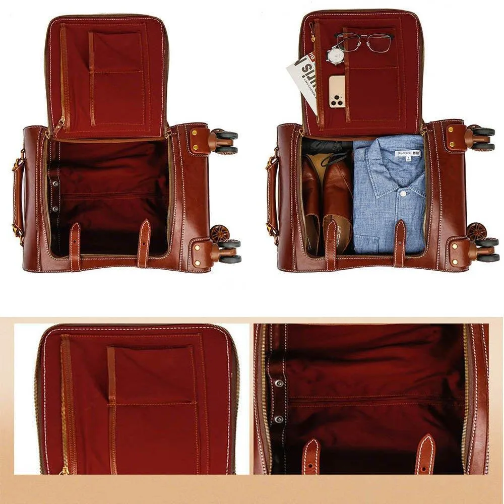 Woosir Vintage Leather Suitcase 20 Inch Travel Luggage