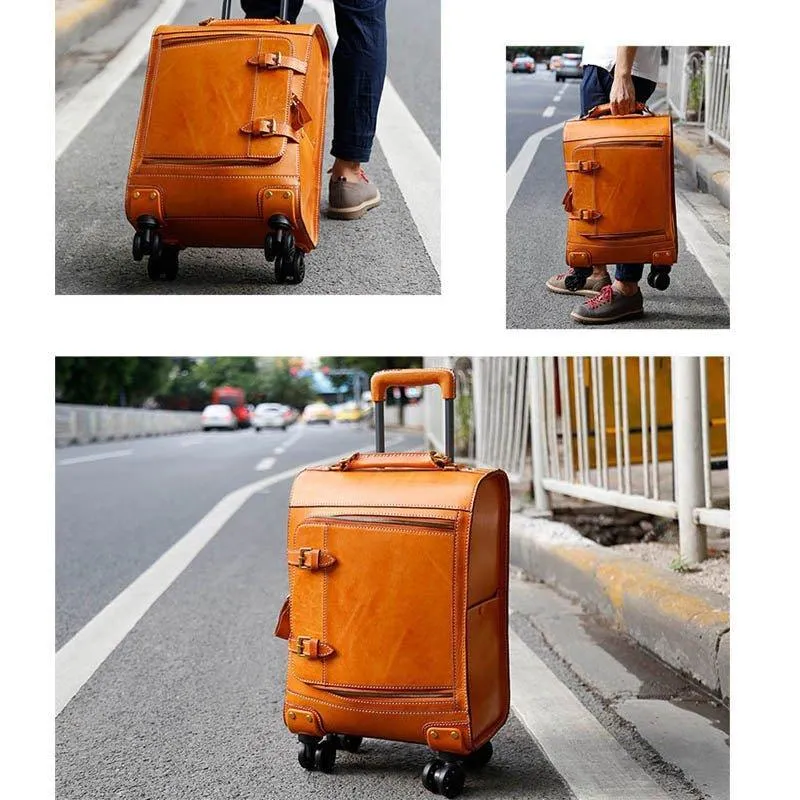 Woosir Vintage Leather Suitcase 20 Inch Travel Luggage