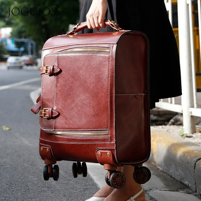 Woosir Vintage Leather Suitcase 20 Inch Travel Luggage