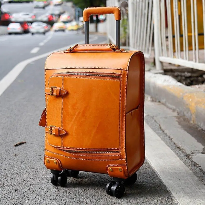 Woosir Vintage Leather Suitcase 20 Inch Travel Luggage