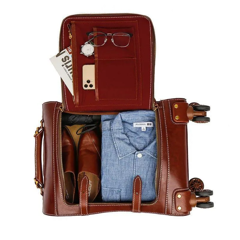 Woosir Vintage Leather Suitcase 20 Inch Travel Luggage