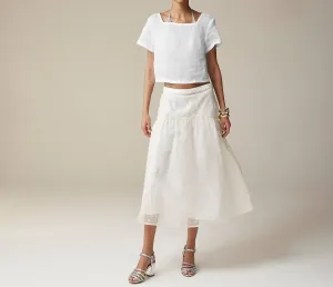 X J.crew Drop-Waist Skirt In Embroidered Silk Organza In Parchment Silver