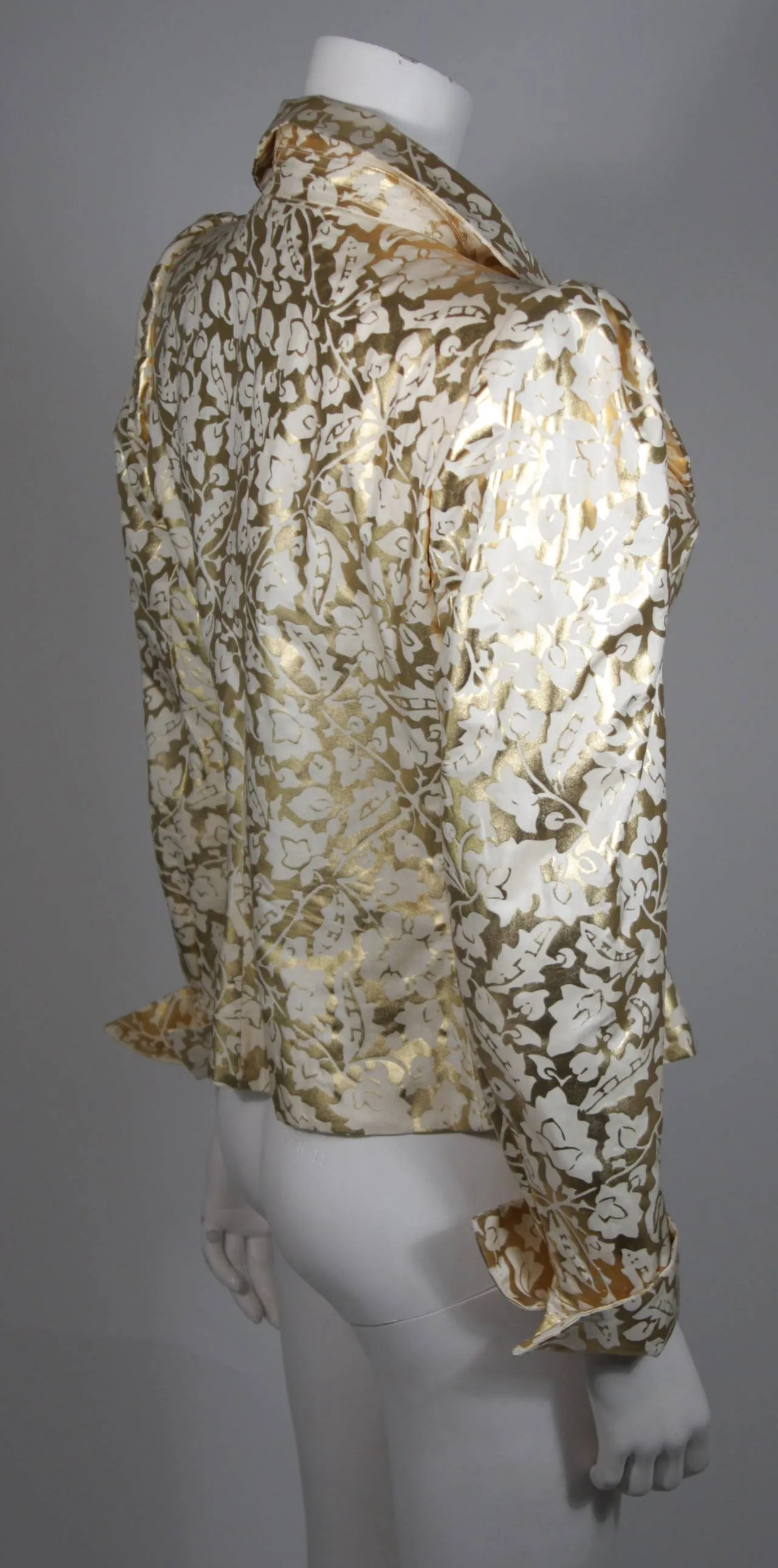 YVES SAINT LAURENT Gold Foil Jacket w/ Daisy Buttons Size 40