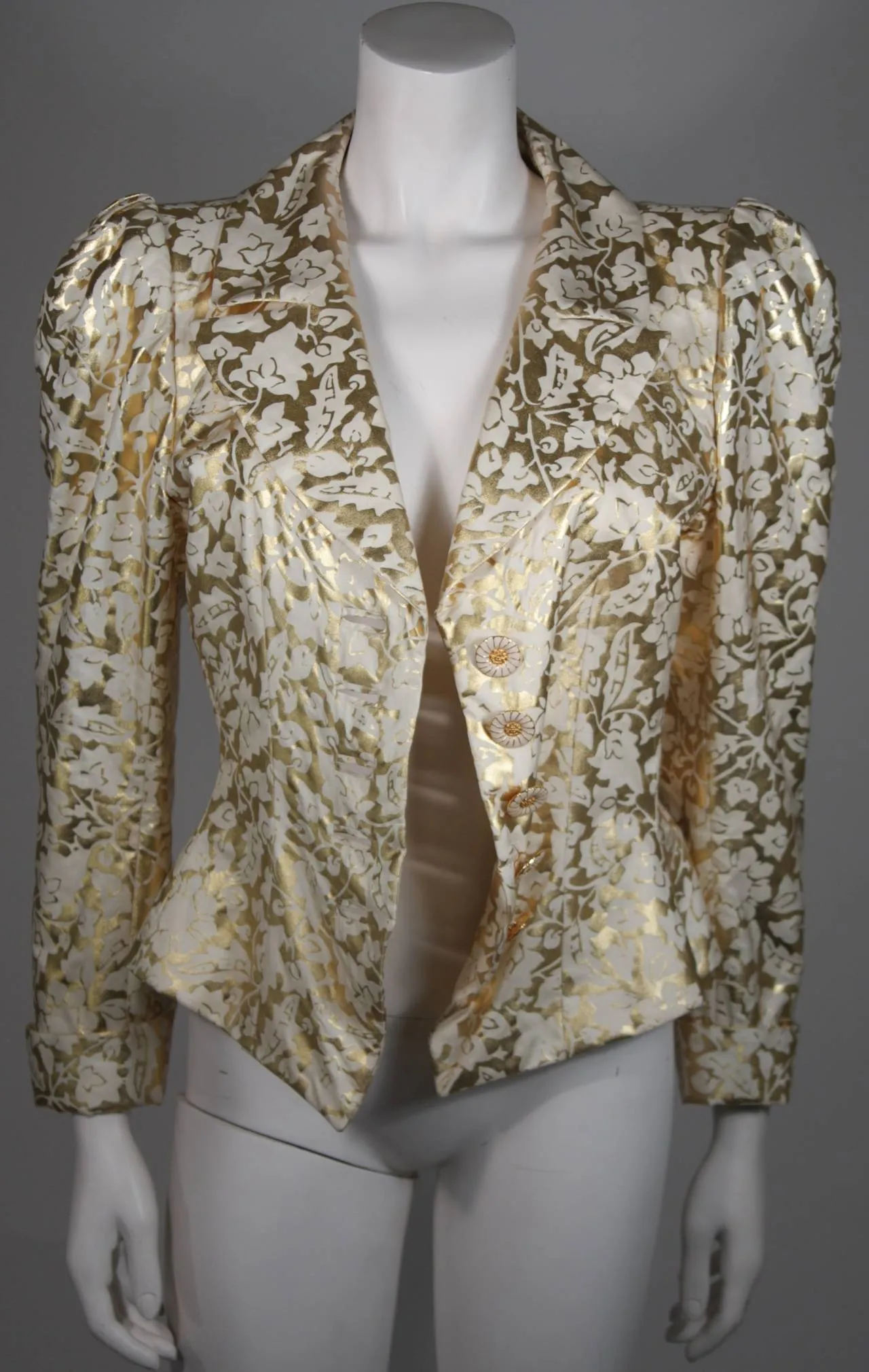 YVES SAINT LAURENT Gold Foil Jacket w/ Daisy Buttons Size 40