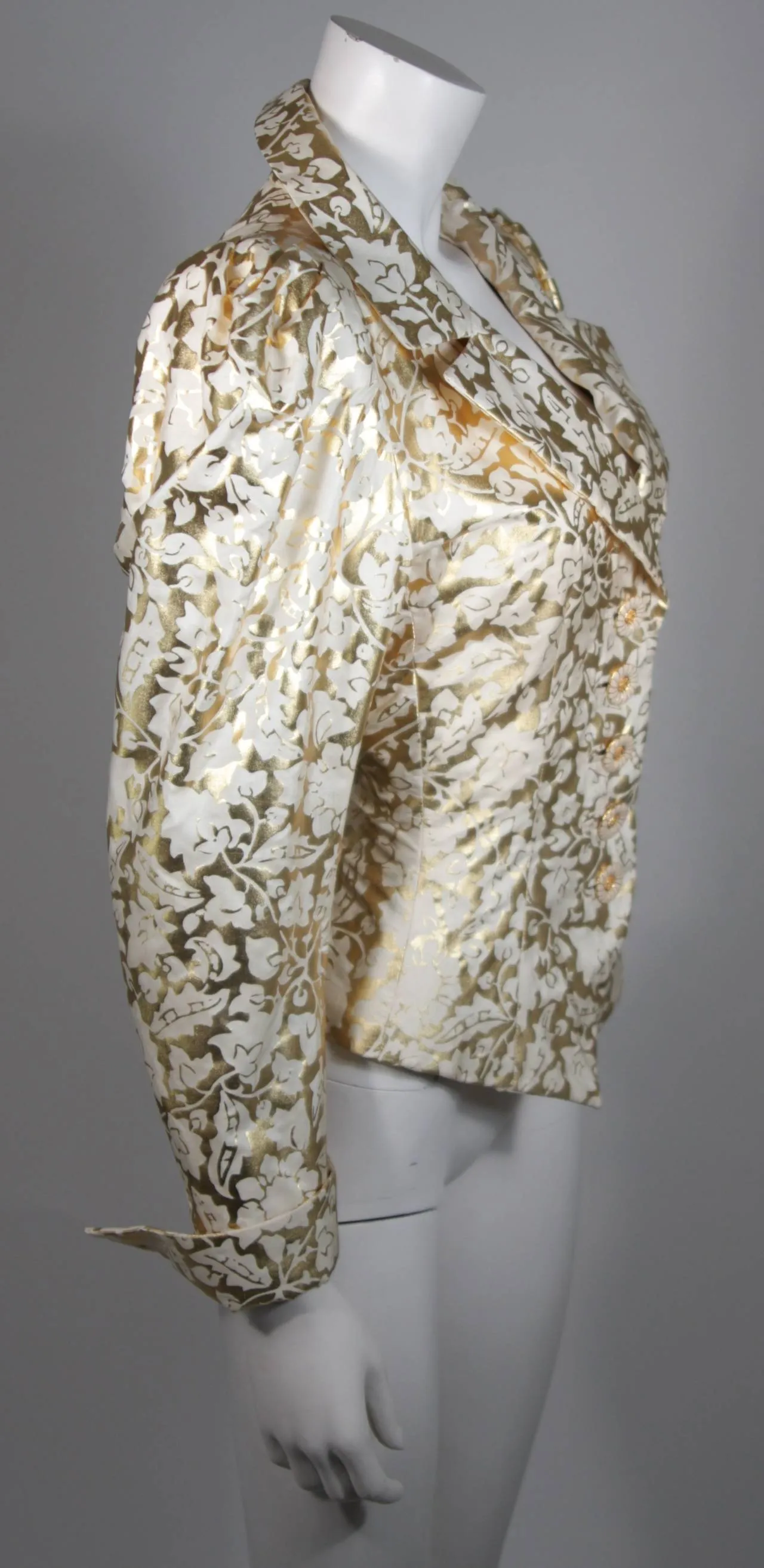 YVES SAINT LAURENT Gold Foil Jacket w/ Daisy Buttons Size 40