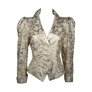 YVES SAINT LAURENT Gold Foil Jacket w/ Daisy Buttons Size 40