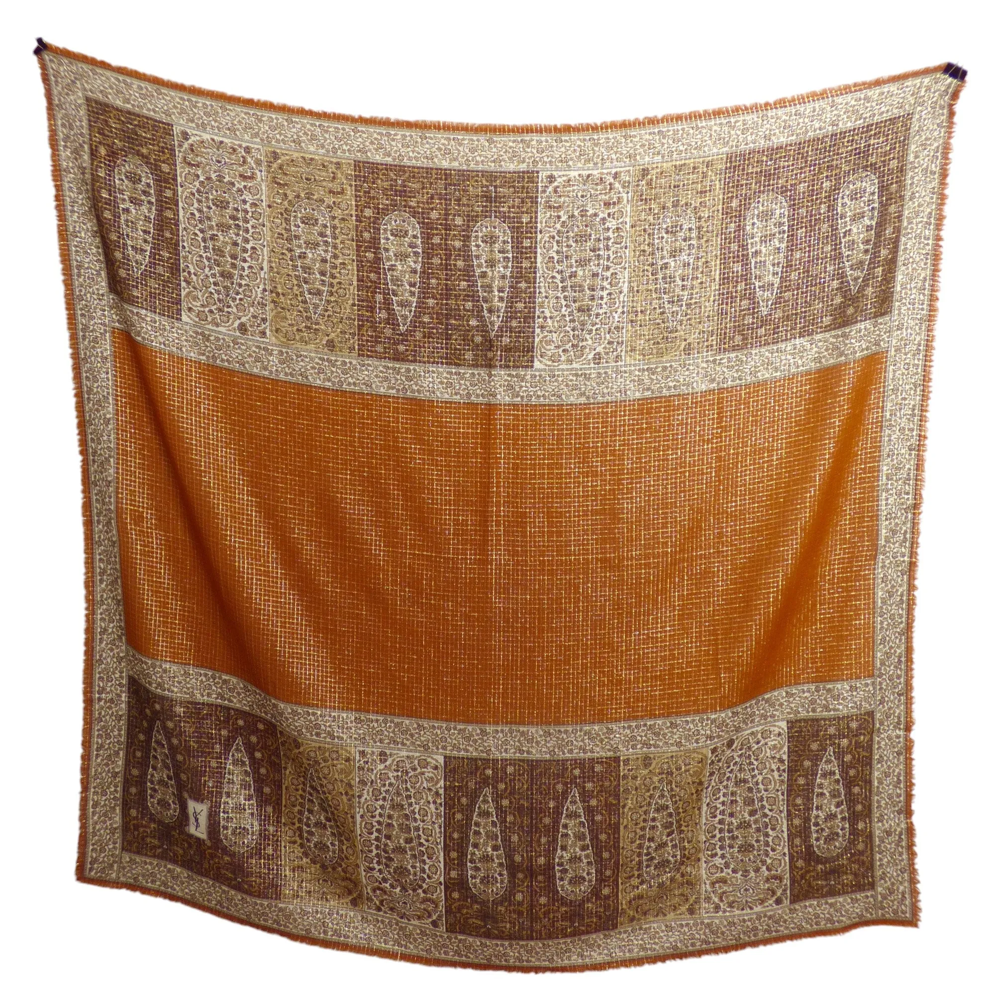 YVES SAINT LAURENT- Gold Metallic Wool Scarf