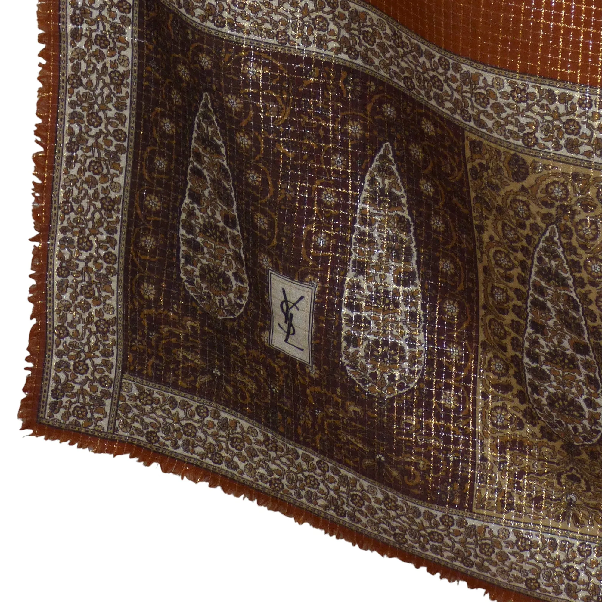YVES SAINT LAURENT- Gold Metallic Wool Scarf
