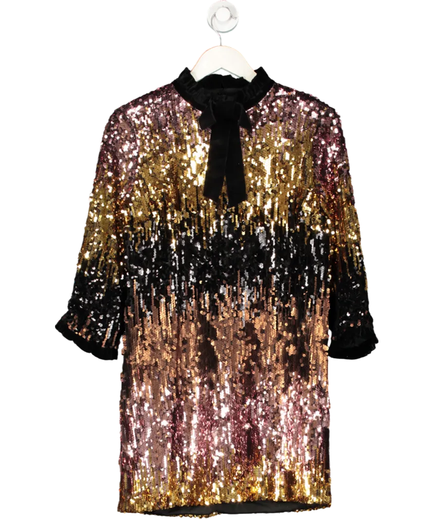 ZARA Multicoloured Velvet Trimmed Sequin Mini Dress UK M