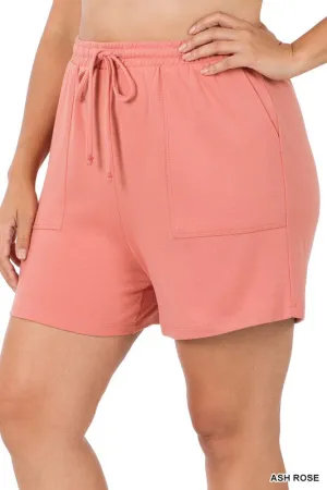 ZENANA Plus Cotton Drawstring Waist Shorts