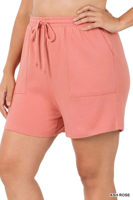 ZENANA Plus Cotton Drawstring Waist Shorts